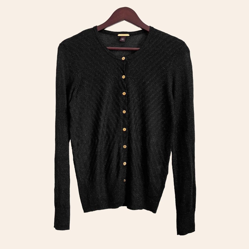Dana Buchman Black Metallic Button-Front Cardigan